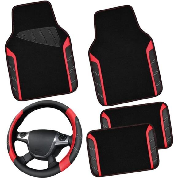 Leather Steering Wheel Cover and Waterproof Car Floor Mats,Microfiber Universal - Picture 1 of 7